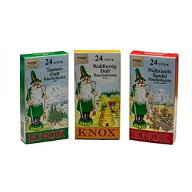KNOX Incense Cones Set of 3 Forest Fragrances: Fir, Sandal, Forest Honey – Quantity: 72 – Made in Germany