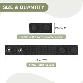 PATIKIL Nylon Belt Keepers, 4 Pcs Double Snaps Belt Keepers Nylon Webbing Loop Holder with Double Snaps for 2.2 Inch Wide Belt Duty Belt Security Fixing, Black
