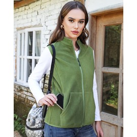 Xeoxarel Women's Soft Polar Fleece Vest, Lightweight Sleeveless Jackets Classic Fit Outerwear Full-Zip Pockets Casual Clothes Olive Green XS