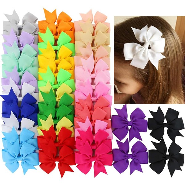 40Piece 3 Inch Boutique Grosgrain Ribbon Pinwheel Hair Bows Alligator