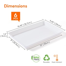 Lifewit Serving Tray Plastic for Party Supplies, 15" x 10" Platters for Serving Food, 6 pcs White Reusable Tray for Veggie, Snack, Fruit, Cookies, Desserts in Kitchen/Pantry Organization