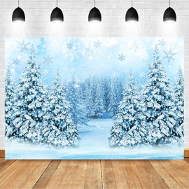 Avezano Winter Christmas Backdrop Winter Forest Scene Wonderland Snowflake Photography Background White Snow Forest Christmas Party Backdrop Decorations Photo Studio Props (Blue, 7x5ft)