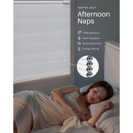 JaeJaes Motorized Cellular Shades with Remote Control, Rechargeable Blackout Smart Shades for Windows Cordless Honeycomb Blinds for Home, 61" W x 64" H, White