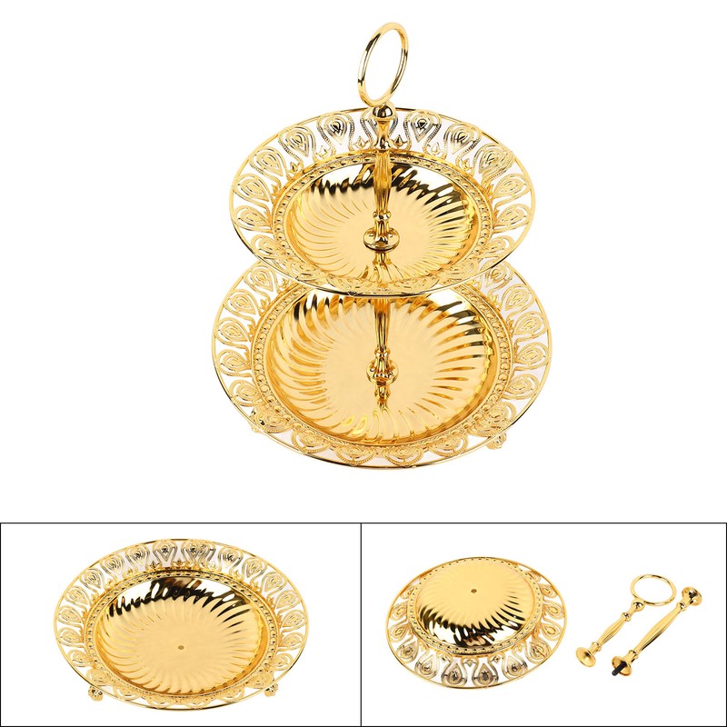 2 Tier Fruit Plate Metal Round Gold Plated Beautiful Cupcake
