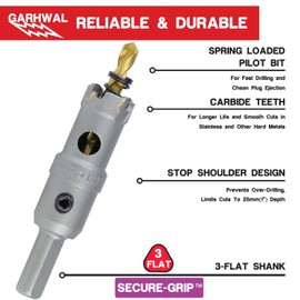 GARHWAL - Diameter 19 mm high-performance carbide hole saw with carbide teeth for cutting work in steel, stainless steel, aluminium and plastic - industrial quality, durable and faster drilling
