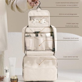 Hanging Toiletry Bag, Foldable Travel Toiletry Bag with Carry Handle, Multifunctional Toilet Bag, Space Saving Cosmetic Bag, Wash Bag, Wash Bag for Men, Women, Beigexx