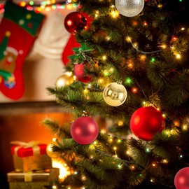 XPJBKC Christmas Baubles Red, 48 Pieces Small Christmas Baubles Set, Christmas Tree Baubles Gold, Christmas Tree Baubles Gold Plastic Christmas Bauble Set, Christmas Tree Decoration for Indoor and