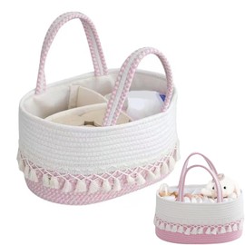 Organizador de Pañales para Bebe, Cesta de Almacenamiento, Cesta de Pañales de Cuerda de Algodón, Divisor Removible, Puede Almacenar Pañales para Bebés, Juguetes, Biberones, Registro De Recién Nacido