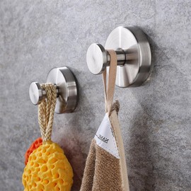 Boxonly No-Drill Suction Hooks,2024 Upgraded Stainless Steel Waterproof Hooks for Bathroom,Shower,Kitchen,and Mirrors–Heavy Duty Towel Holders(2 Pcs, Brushed Silver)