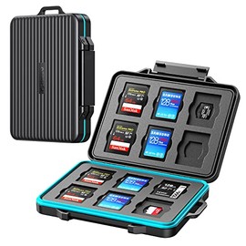 ORICO Estuche de 24 ranuras para tarjetas SD, resistente al agua y anti-choque, organizador de almacenamiento y protector para tarjetas SD/Micro SD, SDXC, SDHC, TF, con etiquetas y mosquetón
