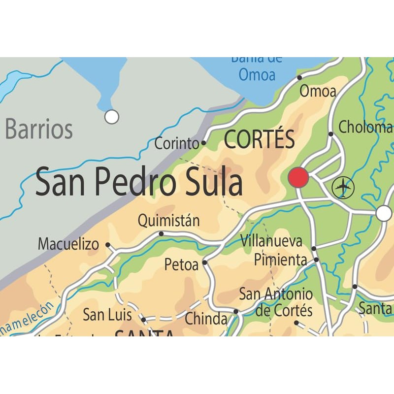 Honduras Physical Map - 23.3 x 16.5 Inches - Paper