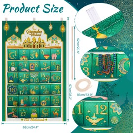 HOWAF 30 Ramadan Calendars for Filling Fabric(Countdown to Eid), Ramadan Kareem Advent Calendar for Hanging Wall Door, DIY Ramadan Calendar DIY Crafts, Ramadan Calendar Bags Reusable, Green Gold