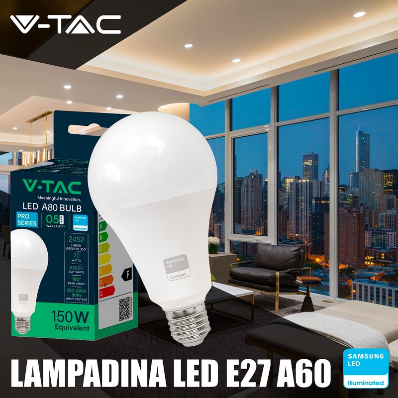 V-TAC LED Glühbirne A80 20W (entspricht 150W) - 2452 Lumen