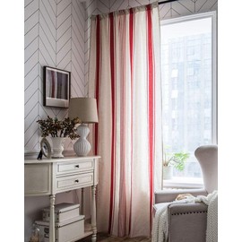 vctops - Cortinas de lino y algodón a rayas para ventana, estilo rústico, oscurecimiento de habitación, panel de cortina para recámara, sala de estar, 1 pieza (rojo, 59 x 79 pulgadas)