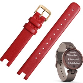 Miimall Band Compatible with Garmin Lily Leather Strap, Genuine Leather Adjustable Slim Wristband with Stainless Steel Buckle, Replacement Bracelet Strap for Garmin Lily-Red