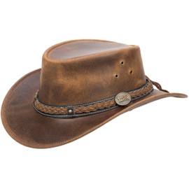 Barrington Leather Hat - Elegant Australian Style Cowboy Hat for Men and Women, Water Resistant & Durable, Ideal for Outdoor, Travel & Adventure, brown, L