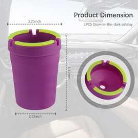 Glow in The Dark Ashtray,Portable Car Ashtrays for Cup Holder Smell Proof,Multifunctional Ashtray with Lid Smell Proof for Car Truck SUV Keep Car Interior Accessories Tidy (Purple)