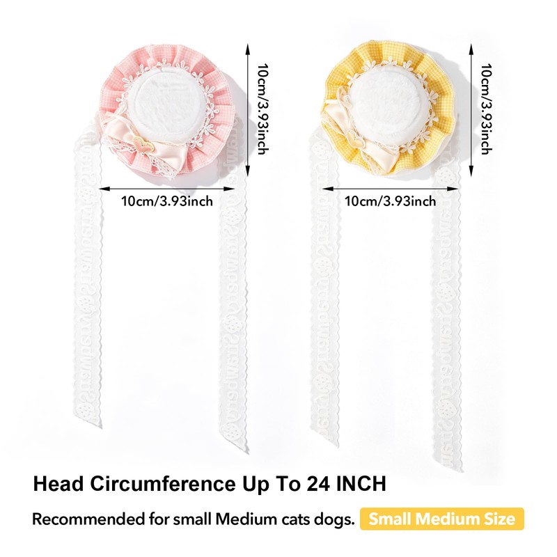 HOWWFALY 2PCS Cat Bow Hat with Lace, Adjustable Bow Collar