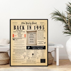 30th Birthday Party Decorations Poster - 30 Years Ago Anniversary Sign 11x14 In. Vintage Home Decor Supplies for Her or Him. Back In 1995 Historical Banner for Women or Men Turning 30 Years Old