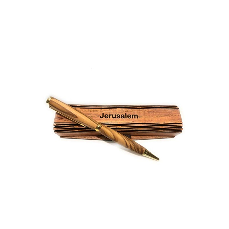 Handmade Ballpoint Pen Handcrafted Bethlehem Olive Wood With Wooden Jerusalem