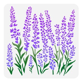DOODLREAM Lavender Flower Stencils for Painting, 11.8"x11.8" Reusable Plant Floral Stencil Drawing Templates,DIY Craft Paint Templates for Wall Home Decor Wood Burning Card Canvas Journal Paper