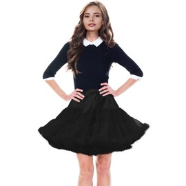 PrettyQueen Women's Tulle Petticoat 3-Layered Puffy Tutu Skirt Crinoline Underskirts for Cosplay Party Dress (Black)