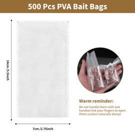 Aramanara 500 Pcs 7 x 14 cm Carp Fishing PVA Bags, Quick Water Soluble Bait Bags, Solid Bait Fishing Tackle Accessories for Carp and Boilie Rig