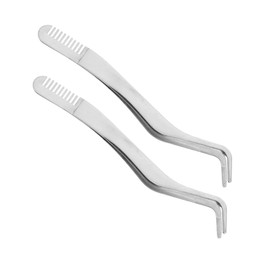 WOONEKY 2pcs False Eyelash Tool Tweezers Eyelash Extension Tweezer Eyelash Applicator Tool Lash Applicator Tool for Clusters Lash Extension Supplies Beauty Tools Stainless Steel Silver