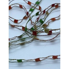 Berlini Ladder Ribbon Glitter Yarn 40 Autumn Leaves 50gr 142y Red Green Tan Gold
