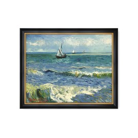 DECORARTS - The Sea at Les Saintes-Maries-de-la-Mer by Vincent Van Gogh. Giclee Print with Solid Wood Frame in Classical Style. Picture Size: 30x24 in, Framed Size: 33.25x27.25 in.