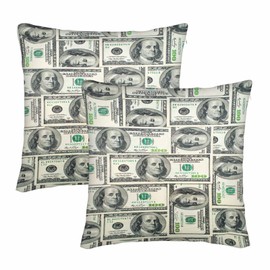 Beabes Bank Bill Pillow Covers Background of Hundred Dollar Bills Abstract Green Paper Money Soft Throw Pillowcases Cushion Cover for Couch Bedroom 16"X16",Set of 2
