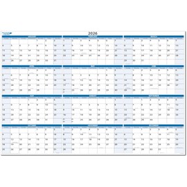 2026 Annual 32" tall x 48" wide 12-Month Horizontal Sky Blue Wet & Dry-Erasable Wall Calendar -Complete with marker, eraser and marker snap-in holder - BN