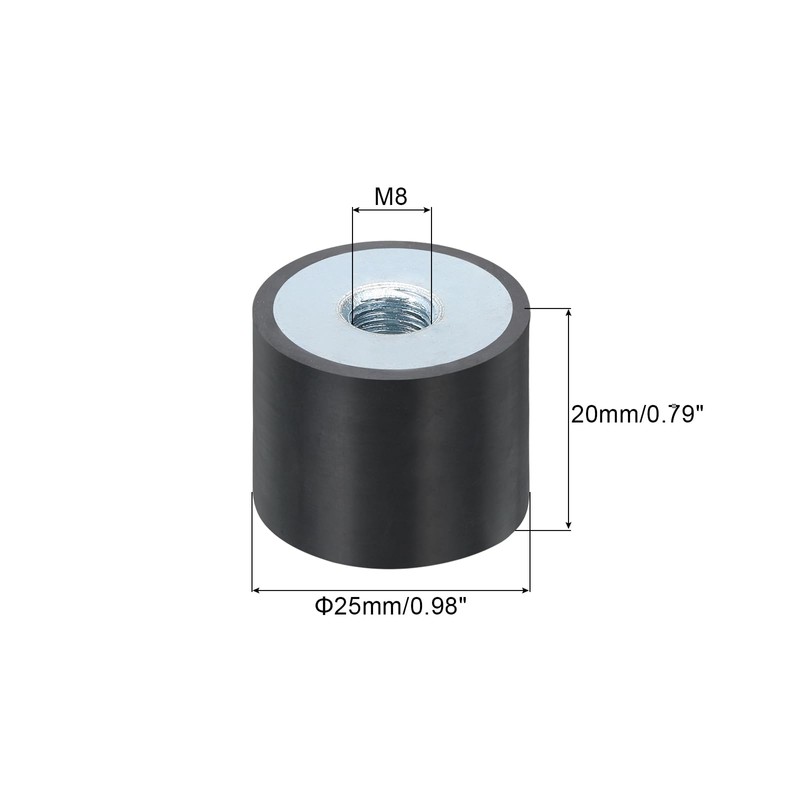 sourcing map 25 x 20mm M8 Thread Female Rubber Mounts,