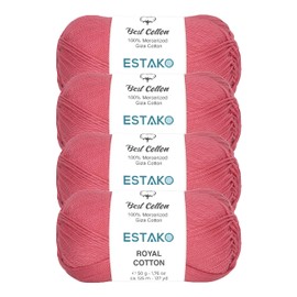 Estako Royal Cotton (Paquete de 4 madejas) 100% hilo de algodón Giza mercerizado, suave, súper fino para ganchillo y tejer (4 x 1.7 onzas) / (4 x 137 años) (5070 - rosa)