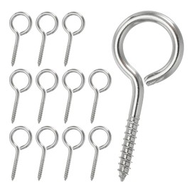PATIKIL 12pcs M4x50mm Eye Screw 304 Stainless Steel Eye Screw Hook Self Tapping Eye Bolt Wood Fixing Cable Wire for Indoor and Outdoor Use Silver