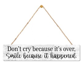 AGMDESIGN Don't Cry Because It Is Over Smile Because It Happened Wood Sign with Uplifting Quote, Inspirational Wall Decor for Graduation Retirement Gifts, Dorm Bedroom Home Office Wood Hanging Plaque