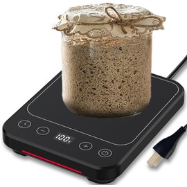 Sourdough Starter Warmer Mat, 12H Timer Warming Heating Pad, Precise 1°F Thermostat Control (70-100°F), Smart Memory Warming On/Off, Fits Jars Up to 40oz, Perfect for Home Baking (Full LCD Screen)