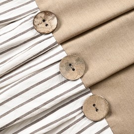 DOSLY IDÉES Farmhouse Shower Curtain,Camel and Brown Stripe,Button Curtain,Cotton Woven and Cotton Blend Fabric,Rustic Charm Country Chic Style,72x72 in