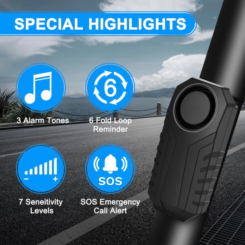 digi-office Wireless Anti-Theft Motorcycle Bike Alarm Waterproof Security Vibration Sensor