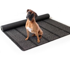 SHNOSU Artificial Grass 4FTX6FT Outdoor Indoor, 1 Inch Stripe Rug Fake Grass Mat Rubber Backing with Drain Holes, Astroturf Carpet for Patio Balcony Deck Yard Porch Customized Grey & Black