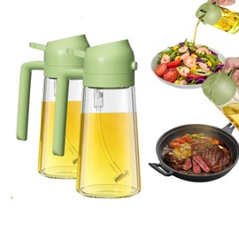 Decunir Oil Dispenser for Kitchen，2Pcs Olive Oil Spray 2 in 1 Olive Oil Dispenser and Oil Sprayer 470ml/16Oz Olive Oil Dispenser Bottle for Kitchen Oil Sprayer for Cooking,Salad,BBQ（Green
