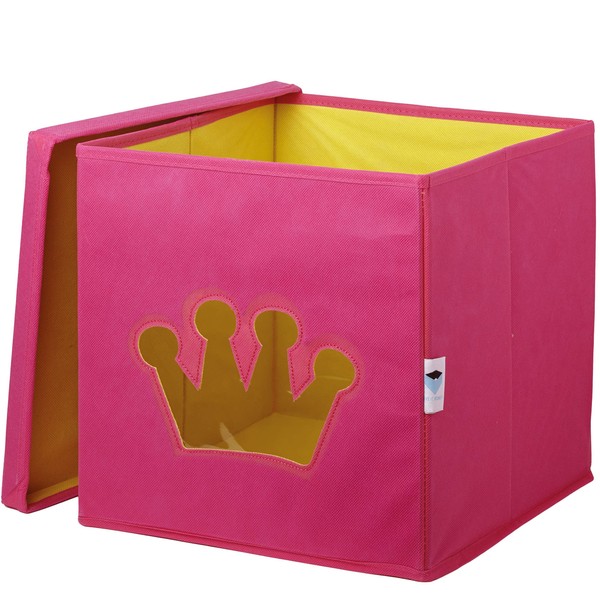 LOVE IT STORE IT - Cube De Rangement Avec Couvercle - En Tissu - Pliable - Renforcement Carton - Boite Rangement Pour Chambre Enfant- 30x30x30cm - Rose Motif Couronne