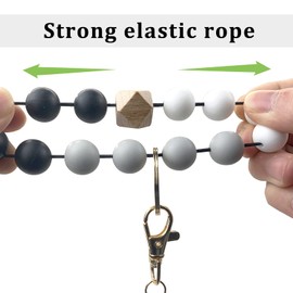 Andiker Keychain Wristlet Bracelet Silicone Bead with Tassel for Women and Girls (Black)