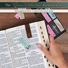 Christian Art Gifts Magnetic Scripture Bookmark Set for Women & Girls with Bible Verse: Grace - Vintage Floral Themed Inspirational Magnetic Pagemarkers Set of 6 for Bibles and Books, Size 2.3” x 0.8”