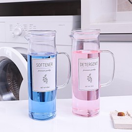 KitHero Laundry Detergent Dispenser Set with Labels and Handle for Laundry Room Organization and Storage- Easy Pour 2 Pack 50 oz Liquid Laundry Containers for Laundry Room Decor, Farmhouse Decor