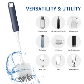 ROSEOK Long Handle Water Bottle Brush,Flexible Bottle Brush for Cleaning Milkshake Cup,Sports Bottle,Navy Blue,2 Pack