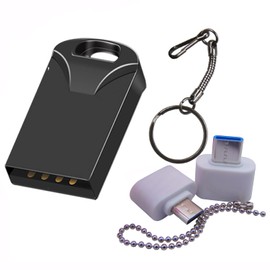 16GB Mini USB Flash Drives Memory Sticks Thumb Drive pendrives U-Disk for Car Music Speaker (Black with OTG/Type-C Converter)