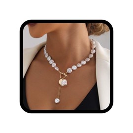 Reaky Pearl Necklaces Gold Beaded Necklace Chain Sequins Neckalce for Women