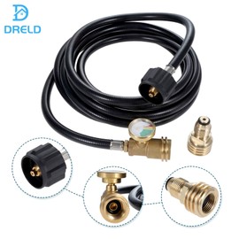 DRELD 12 Feet Propane Hose with Gauge, Tank Adapter Converts POL LP Tank to QCC1 / Type1 Hose for RV, Stove, More Propane Appliances