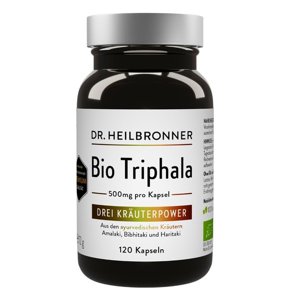 Dr. Heilbronner Organic Triphala - Three Herbal Power I Ayurvedic Herb Blend with Amalaki Amla - Bibhitaki - Haritaki I Natural Products Free from Gluten I 120 Capsules Vegan in Glass Bottle